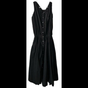 VTG Black Lace Sleeveless V-Neck Midi Dress Cotton Pockets A-Line Casual Chic 8